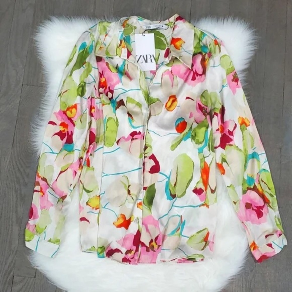 Zara floral satin shirt - Picture 5 of 14